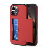 UTHAI Kaarthouder Hoesje voor iPhone 16 - Wallet Card Slot Cover Case - Rood