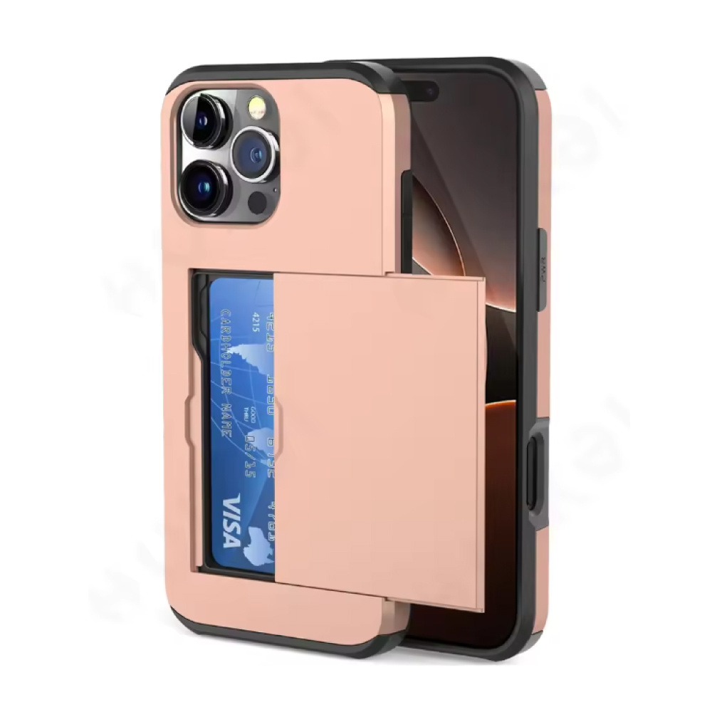 UTHAI Kaarthouder Hoesje voor iPhone 12 Pro - Wallet Card Slot Cover Case - Rose Gold