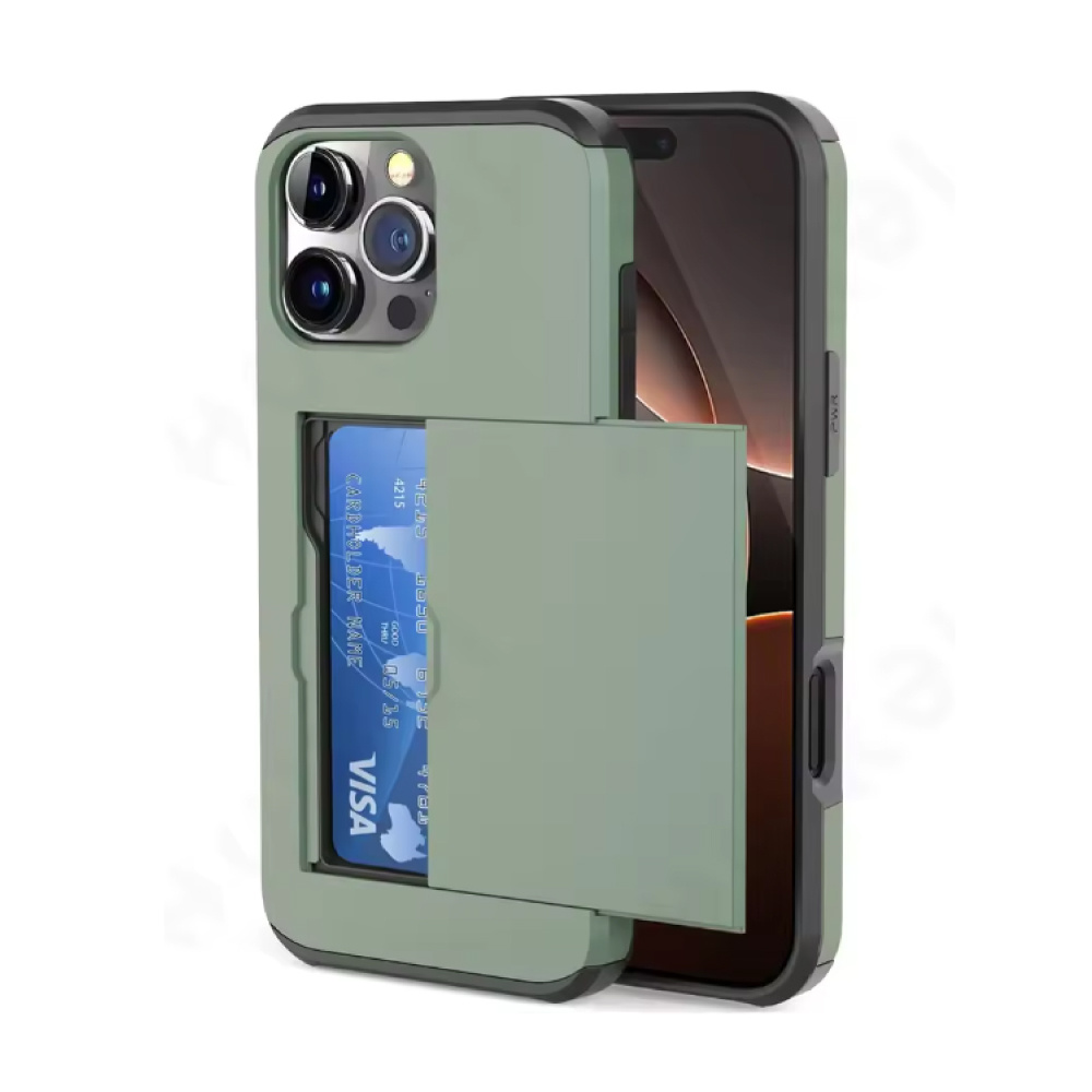 UTHAI Kaarthouder Hoesje voor iPhone 14 - Wallet Card Slot Cover Case - Groen