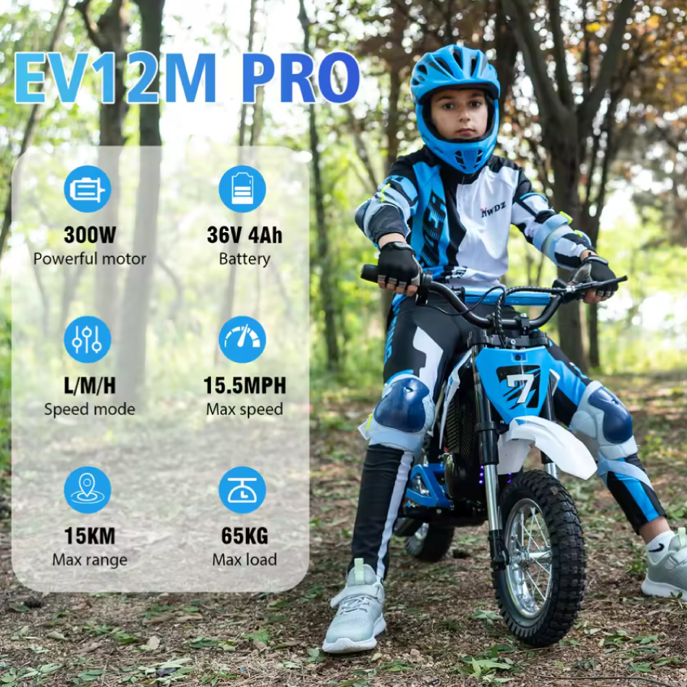 Evercross Tech Motocicleta eléctrica EV12M Pro - Patinete para niños - Ruedas de 12" - Azul