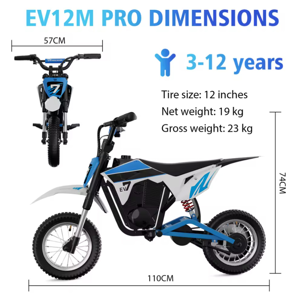 Evercross Tech Moto elettrica EV12M Pro - Scooter per bambini - Ruote da 12" - Blu