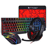 T-WOLF Klawiatura do gier 4 w 1 / Słuchawki / Mysz / Podkładka pod mysz - RGB - QWERTY
