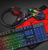 T-WOLF 4-in-1-Gaming-Tastatur / Kopfhörer / Maus / Mauspad – RGB – QWERTY