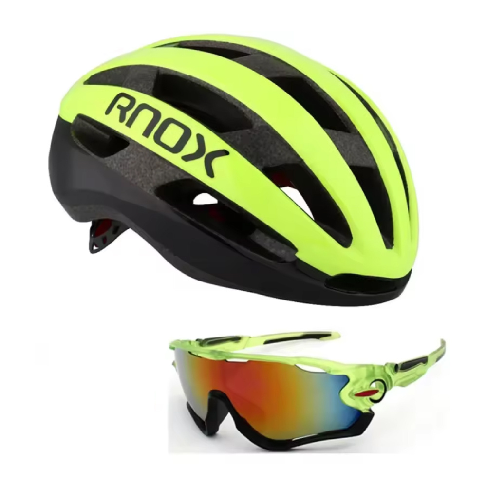 Casque de vélo ultraléger et lunettes de soleil - Casque de vélo de route VTT - Protection cycliste - Jaune