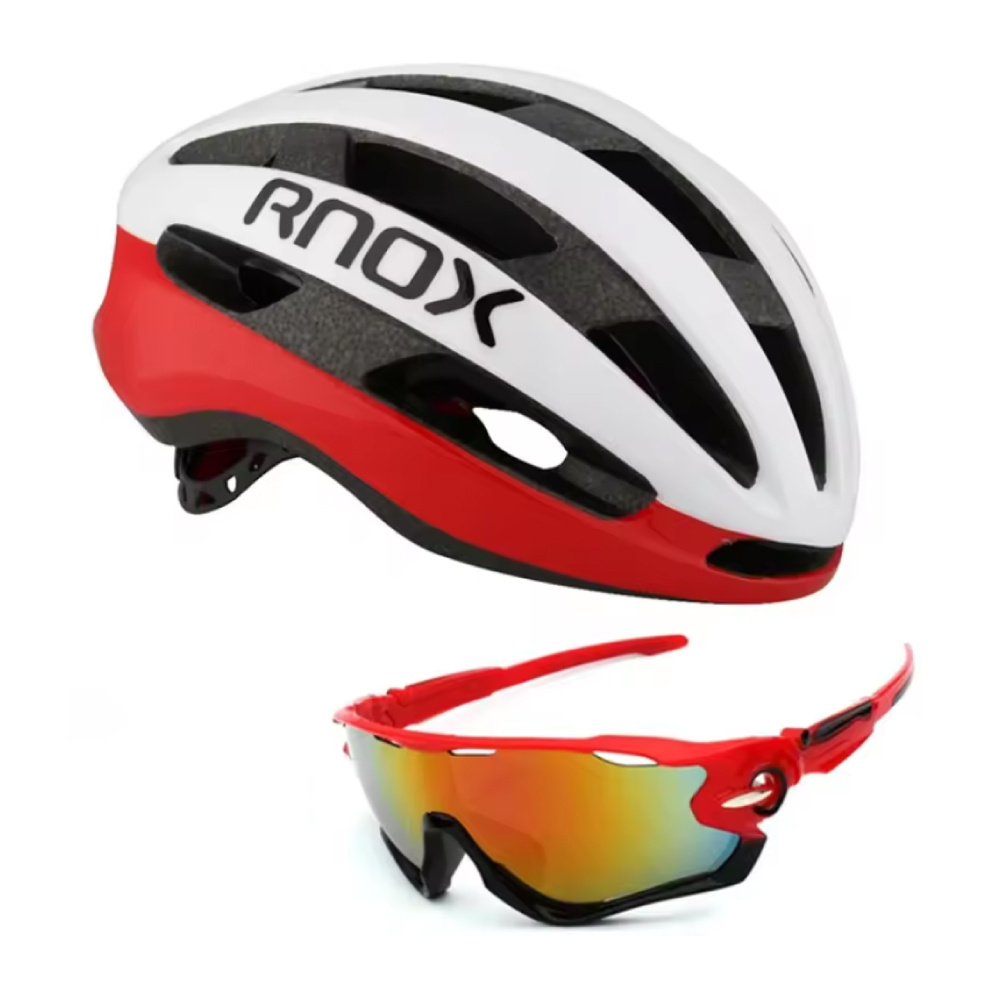 RNOX Casco de ciclismo ultraligero y gafas de sol - Casco de bicicleta de montaña y carretera - Protección para ciclismo - Blanco y rojo