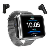 Lemfo T91 Smartwatch Breed Display met Draadloze Oortjes - 1.4 Inch Scherm - Smartband Fitness Tracker Sport Activity Horloge iOS Android Metaal Zilver