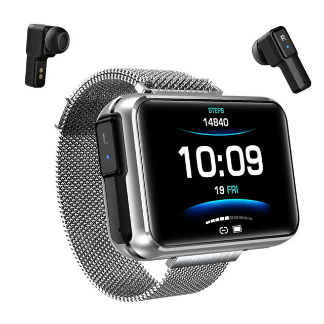 T91 Smartwatch mit breitem Display und kabellosen Kopfhörern – 1,4-Zoll-Bildschirm – Smartband, Fitness-Tracker, Sport-Aktivitätsuhr, iOS, Android, Metall, Silber