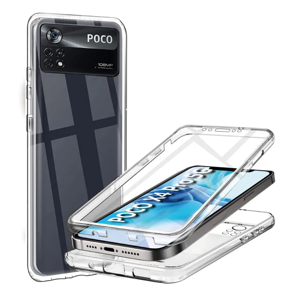 Etui 360° do Xiaomi Poco X4 Pro – przezroczyste etui z TPU na całą powierzchnię z silikonu + folia ochronna na ekran PET