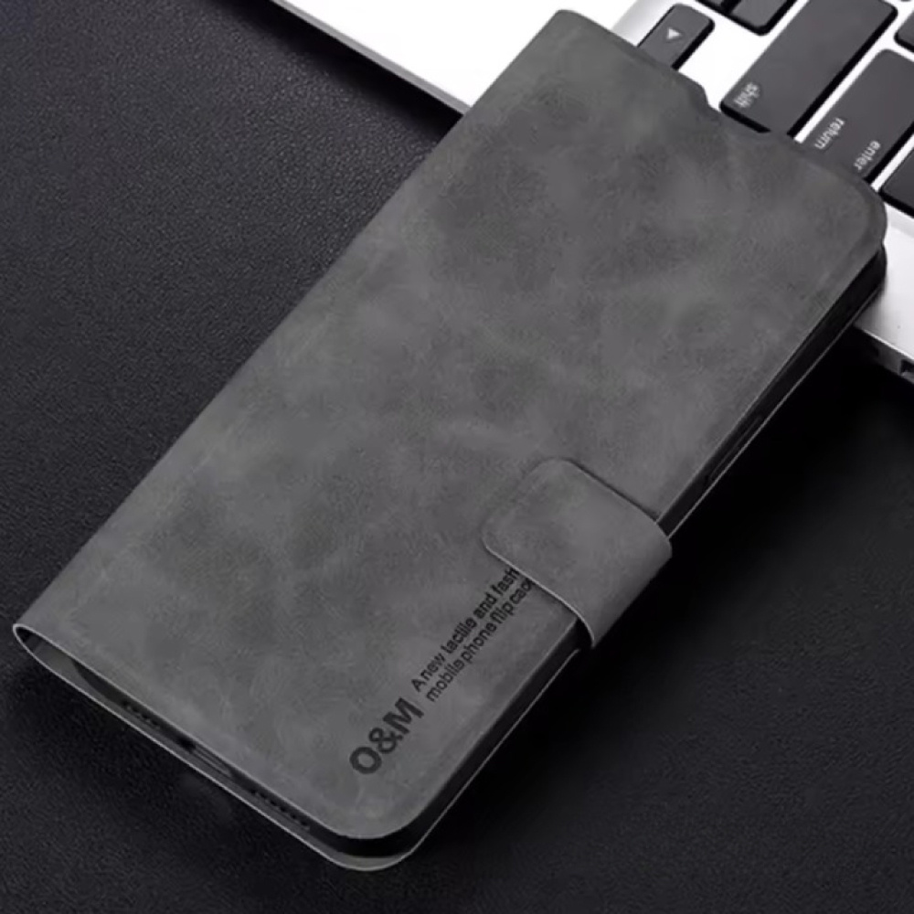 Xiaomi Poco X6 Flip Case - Wallet Cover Faux Leather Case - Dark Gray