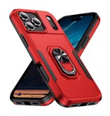 Stuff Certified® iPhone 16th - Military Shockproof Case with Kickstand - Grip Socket Magnetic Cover Case - Red Black