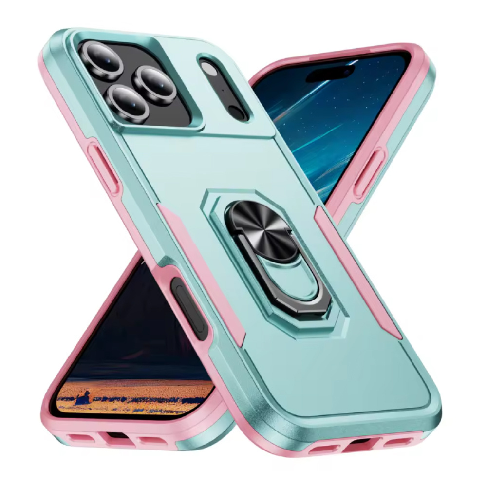 Stuff Certified® iPhone 16 – Wojskowe etui wstrząsoodporne z podstawką – Magnetyczne etui z uchwytem Grip Socket – Zielono-różowe