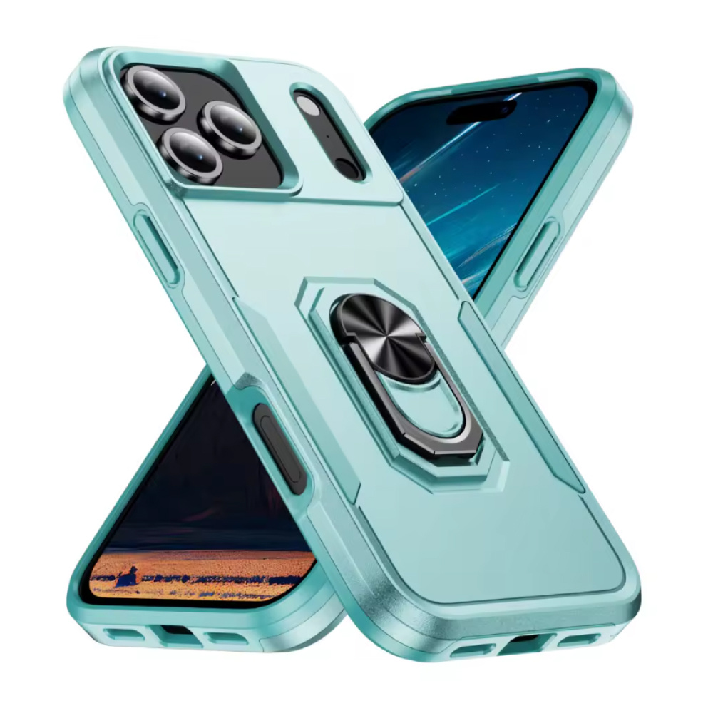 iPhone 17 - Militair Shockproof Hoesje met Kickstand - Grip Socket Magnetische Cover Case - Groen