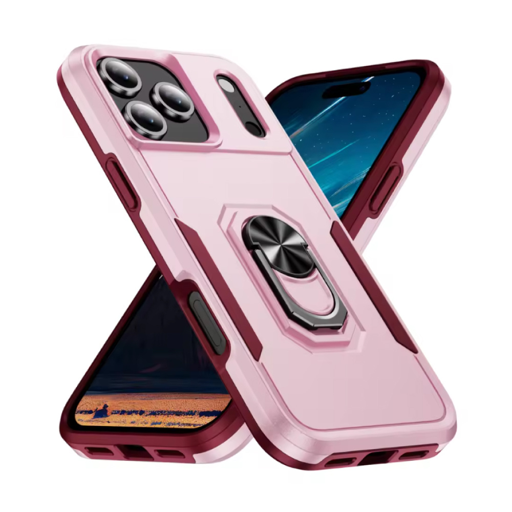 iPhone 17 Pro - Militair Shockproof Hoesje met Kickstand - Grip Socket Magnetische Cover Case - Roze