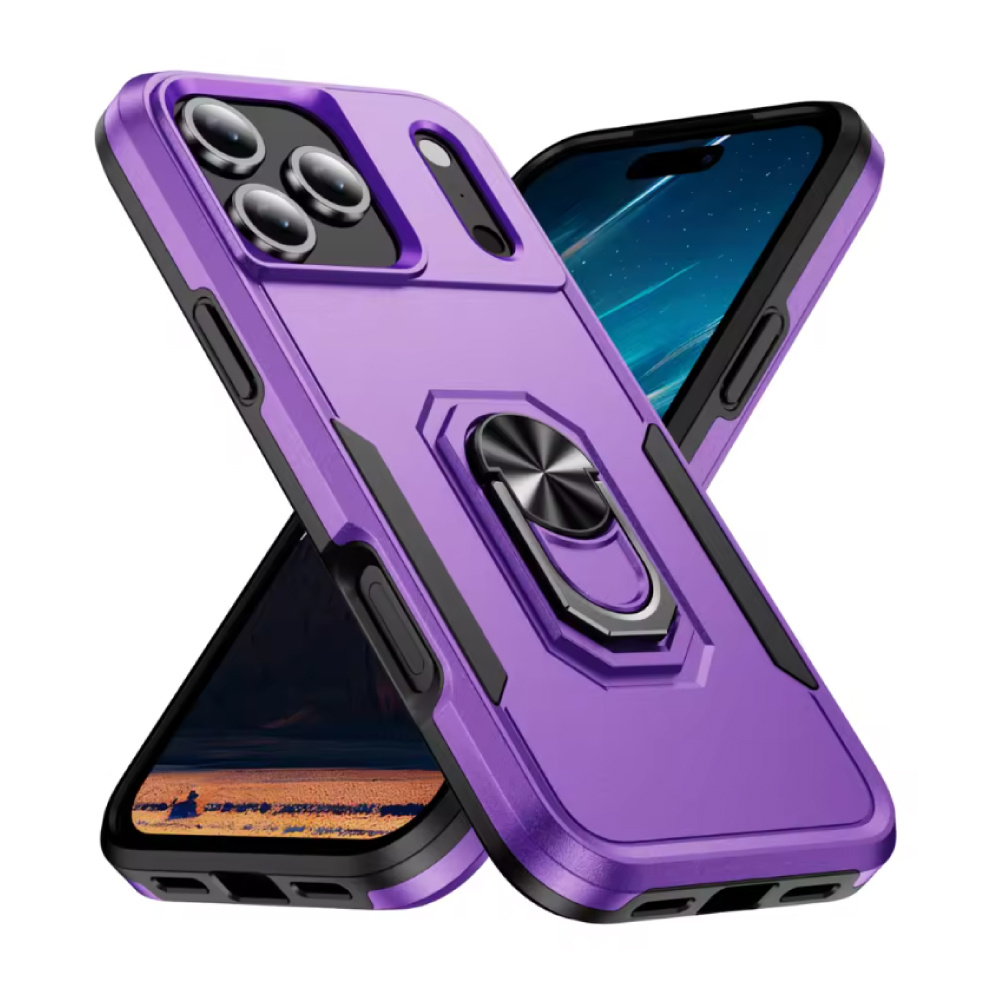 iPhone 17 Air - Militair Shockproof Hoesje met Kickstand - Grip Socket Magnetische Cover Case - Paars