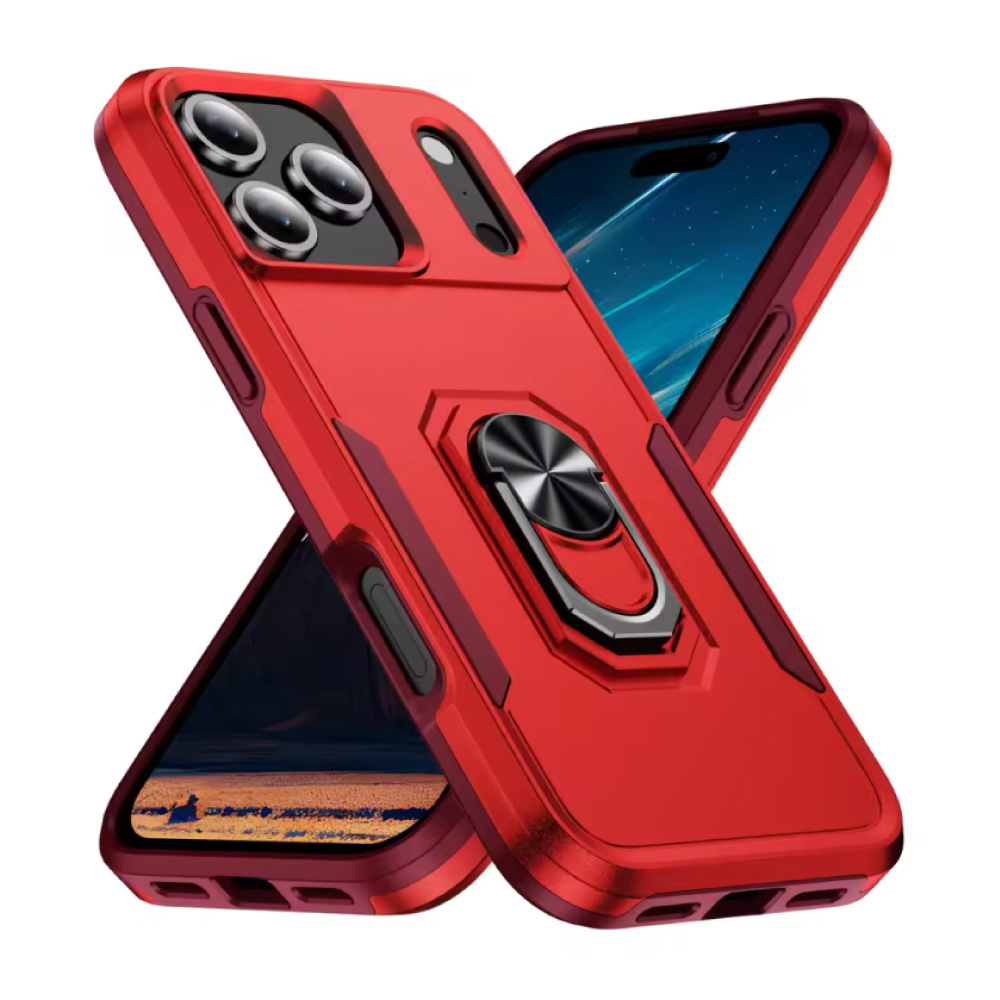 Stuff Certified® iPhone 17 - Military Shockproof Case with Kickstand - Grip Socket Magnetic Cover Case - Red