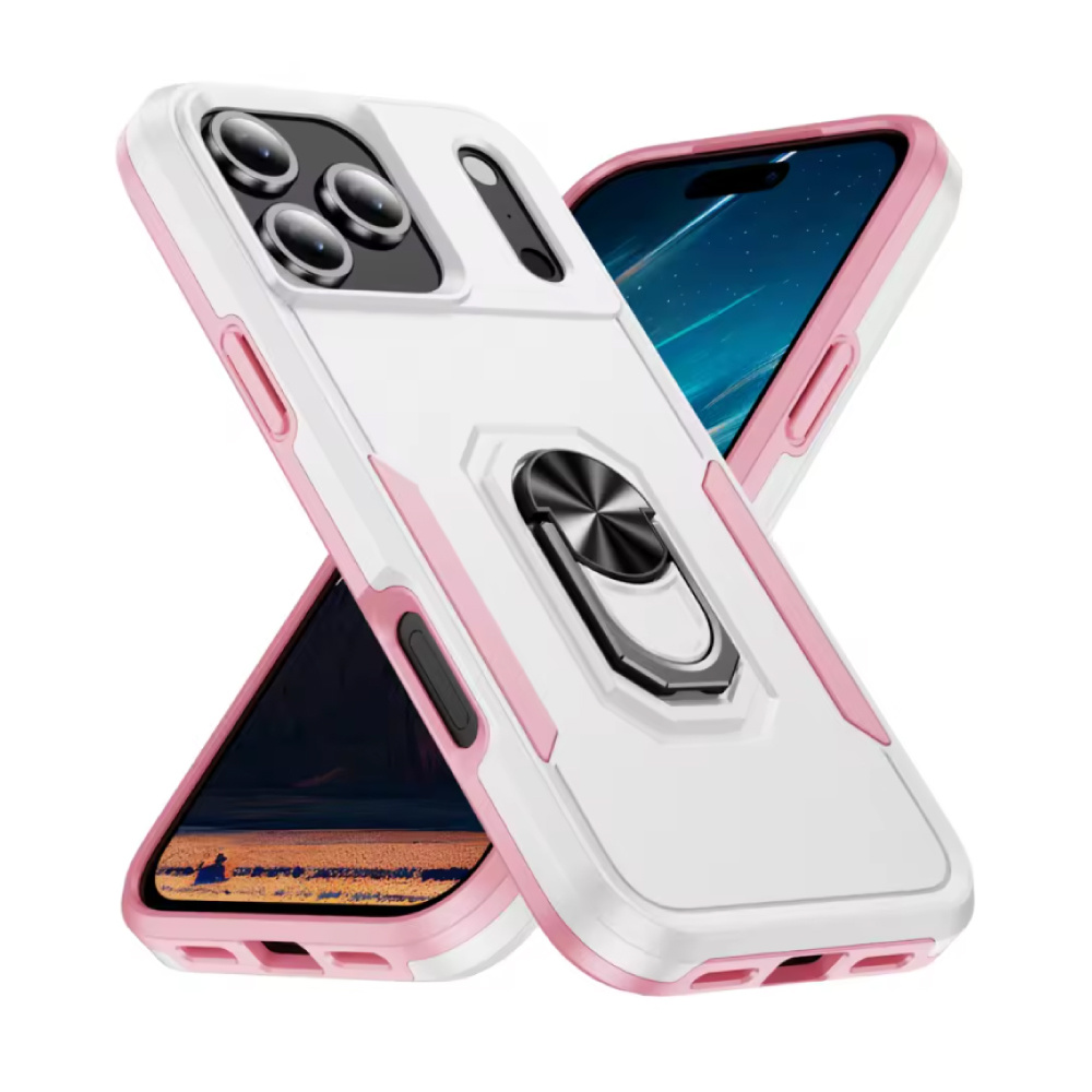 iPhone 16 Plus – Wojskowe etui wstrząsoodporne z podstawką – Magnetyczne etui z uchwytem Grip Socket – Białe