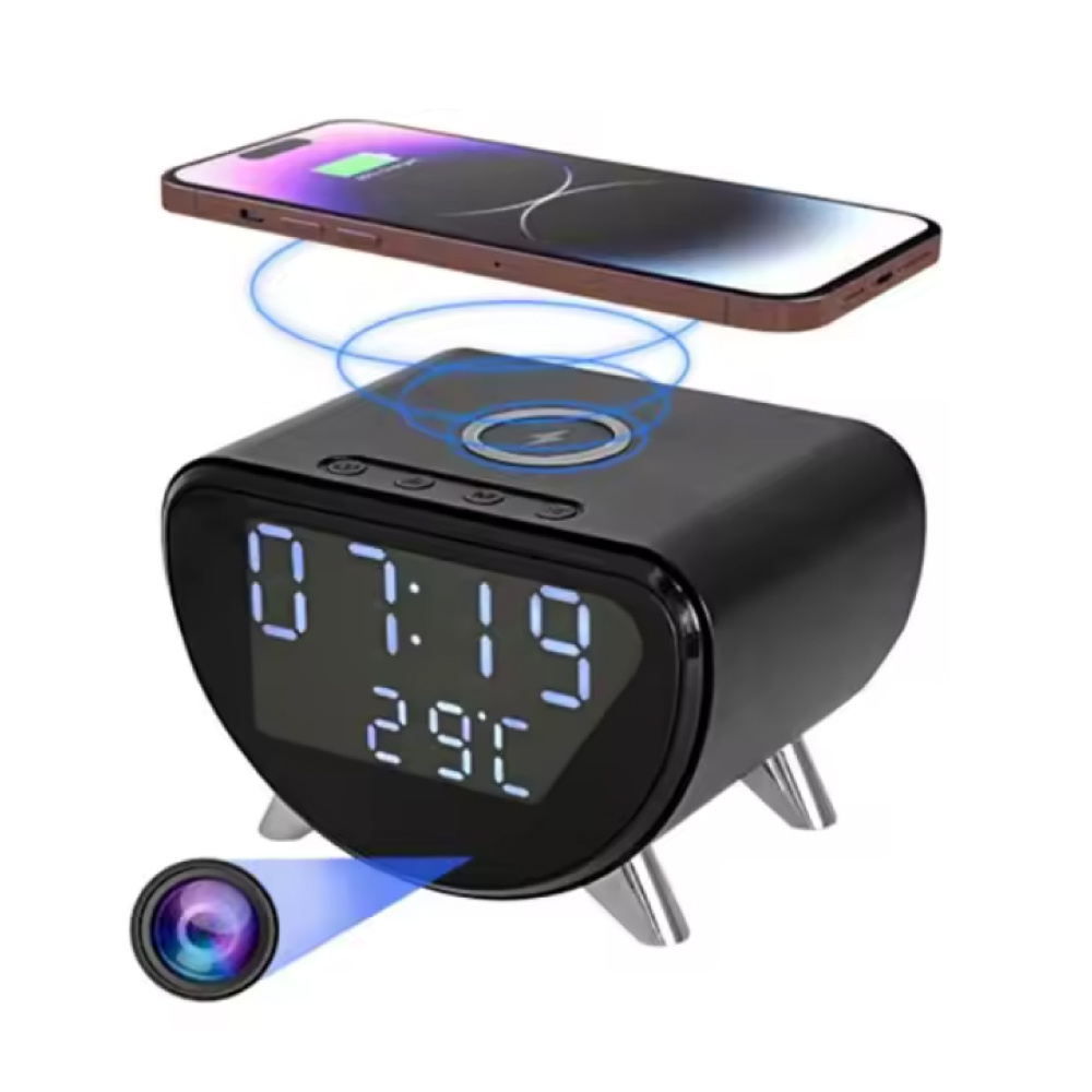 Camera Wekker - 4K WiFi Klok - Smart Home Security Night Vision Motion Detection - Zwart