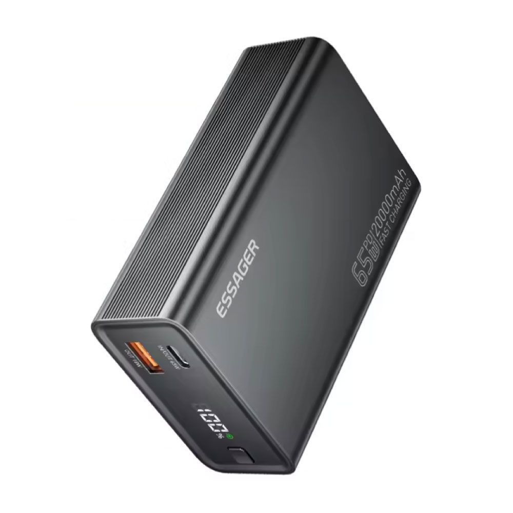 Essager Powerbank 65W PD Fast Charging - 20,000mAh - 2 Charging Ports - External Battery Charger - Black