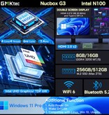 GMKtec G3 Mini komputer stacjonarny – 8 GB RAM / 256 GB ROM – Intel Alder Lake N100 – dysk SSD M.2 / WiFi 6 / BT5.2 – Windows 11 Pro – zielony
