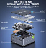 GMKtec Mini PC de bureau NucBox G2 - 12 Go de RAM / 512 Go de ROM - Processeur Intel Alder Lake N100 - SSD M.2 / Wi-Fi 6 / Bluetooth 5.2 - Windows 11 Professionnel - Gris