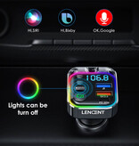 LENCENT Caricabatterie USB per auto con trasmettitore Bluetooth - Adattatore per musica Hi-Fi con caricabatterie vivavoce - Nero