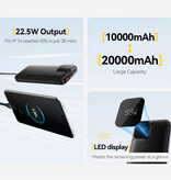 Essager Powerbank 22,5 W PD Szybkie ładowanie - 10 000 mAh - 2 porty ładowania i 2 kable - Zewnętrzna ładowarka akumulatora - Biały