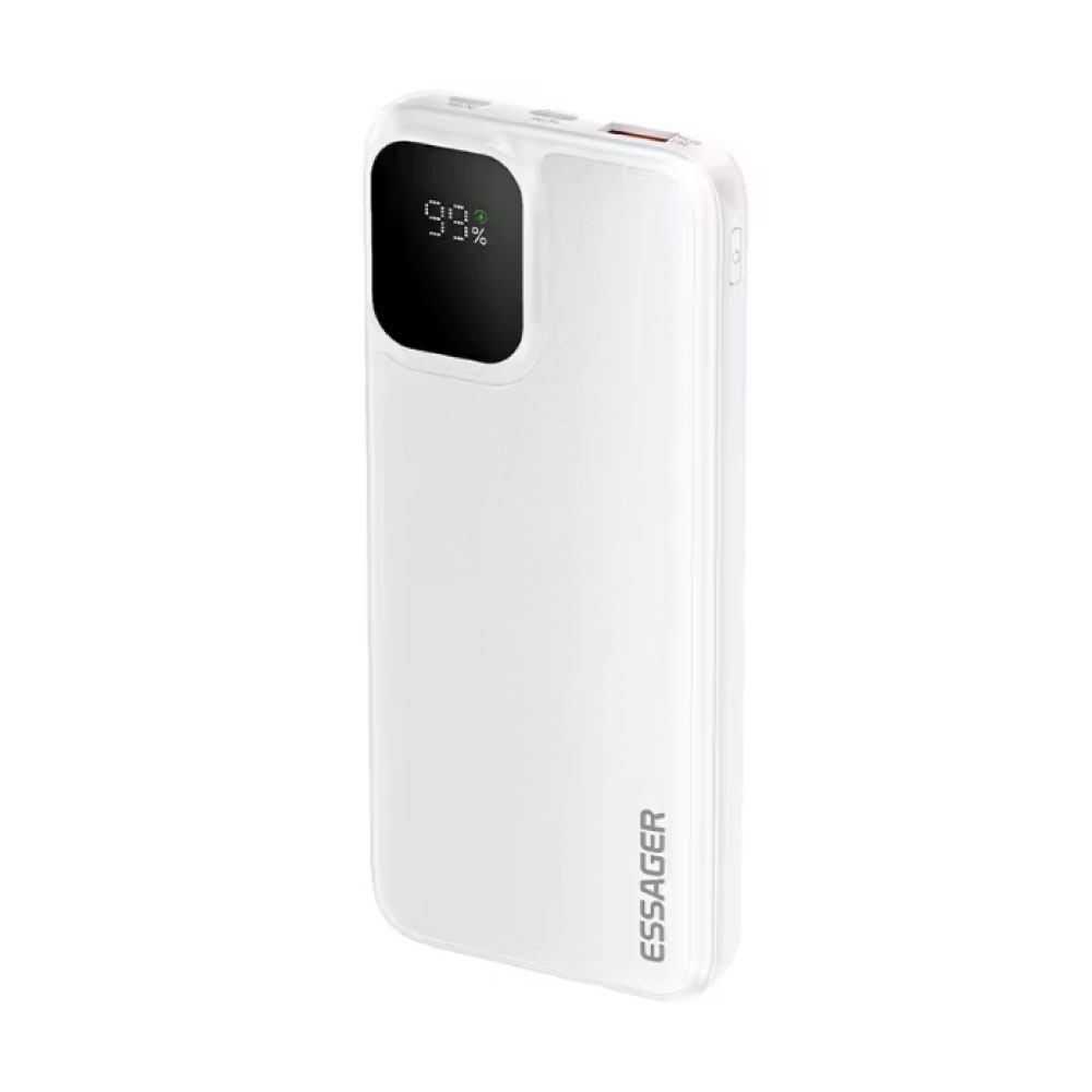 Essager Powerbank 22,5W PD Snelladen  - 10.000mAh - 2 Oplaadpoorten & 2 Kabels - Externe Accu Batterij Oplader - Wit