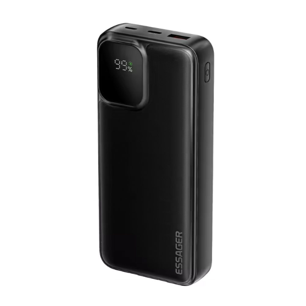 Essager Powerbank 22.5W PD Fast Charging - 20,000mAh - 2 Charging Ports & 2 Cables - External Battery Charger - Black
