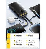 Essager Batterie externe 22,5 W PD à charge rapide - 20 000 mAh - 2 ports de charge et 2 câbles - Chargeur externe - Blanc