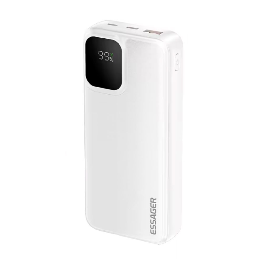 Essager Powerbank 22.5W PD Carga Rápida - 20,000mAh - 2 Puertos de Carga y 2 Cables - Cargador Externo - Blanco
