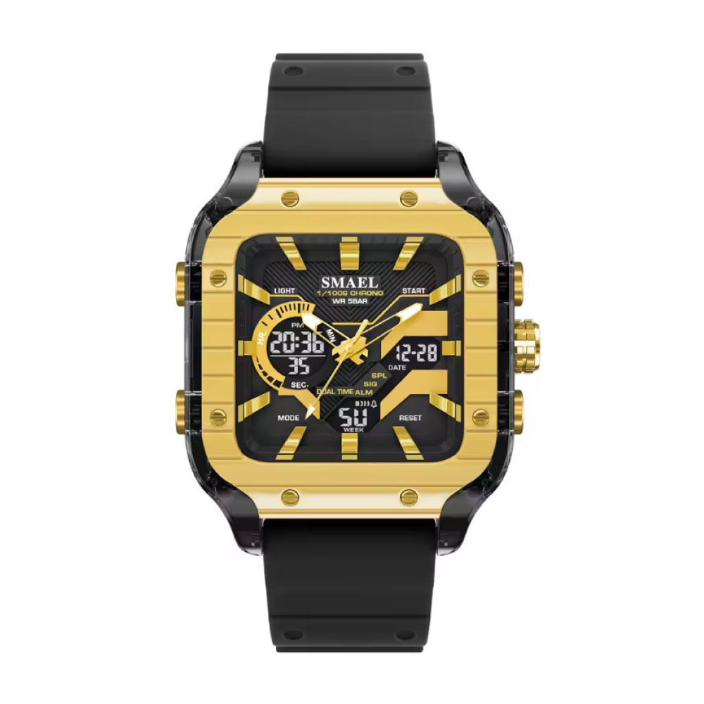 SMAEL 8133 Herrenuhr – Multifunktionale Armbanduhr, stoßfest, wasserdicht bis 5 Bar – Schwarz/Gold
