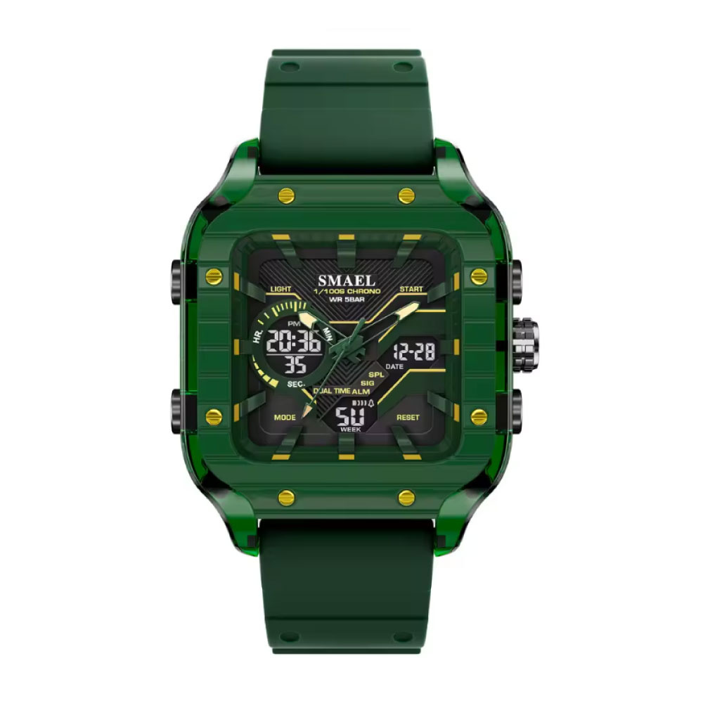 SMAEL 8133 Herrenuhr – Multifunktionale Armbanduhr, stoßfest, wasserdicht bis 5 Bar – Grün