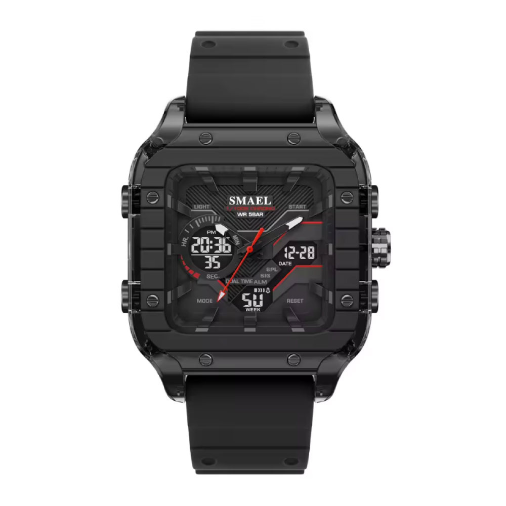 SMAEL Reloj para hombre 8133 - Reloj de pulsera multifuncional resistente a golpes y 5 bares de agua - Negro
