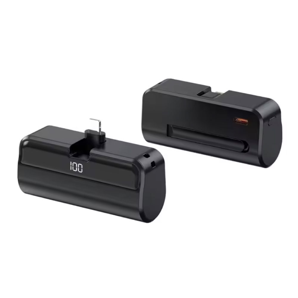 10.000mAh Mini Capsule Powerbank voor iPhone Lightning - Noodaccu Batterij Oplader - Zwart