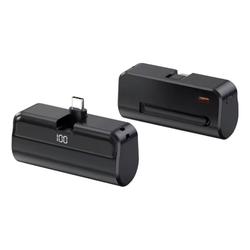 Mini banco de energía de 10 000 mAh con cápsula para USB-C - Batería externa de emergencia con cargador USB tipo C - Negro