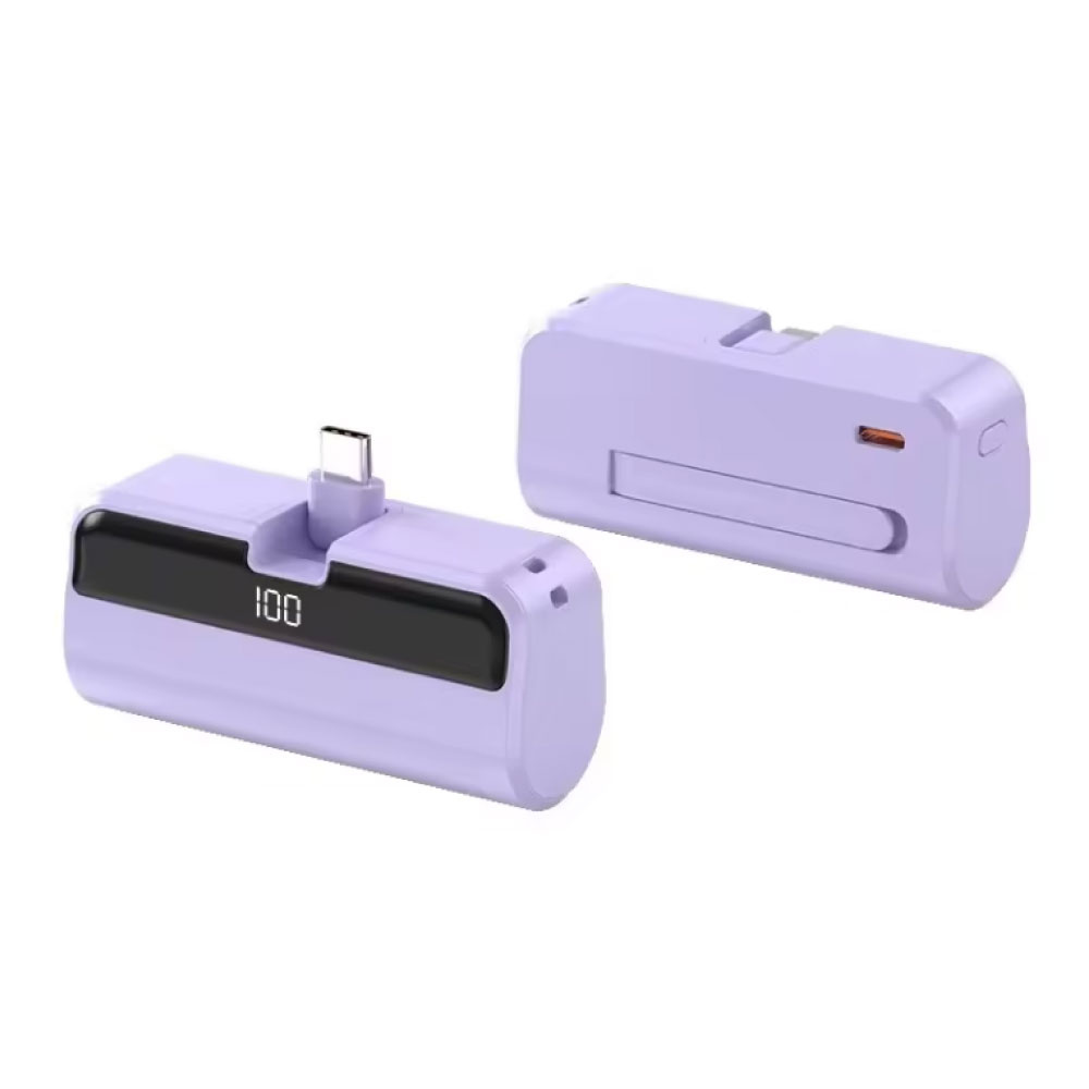 10,000mAh Mini Capsule Power Bank for USB-C - Emergency Battery Pack USB Type C Charger - Purple
