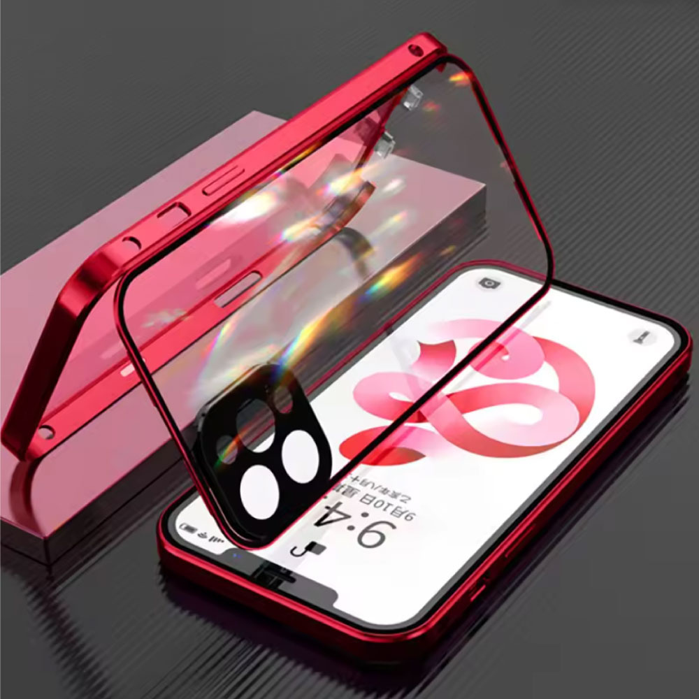 Funda magnética 360° con protector de pantalla para iPhone 16 Pro Max - Carcasa completa con cierre a presión - Color rojo