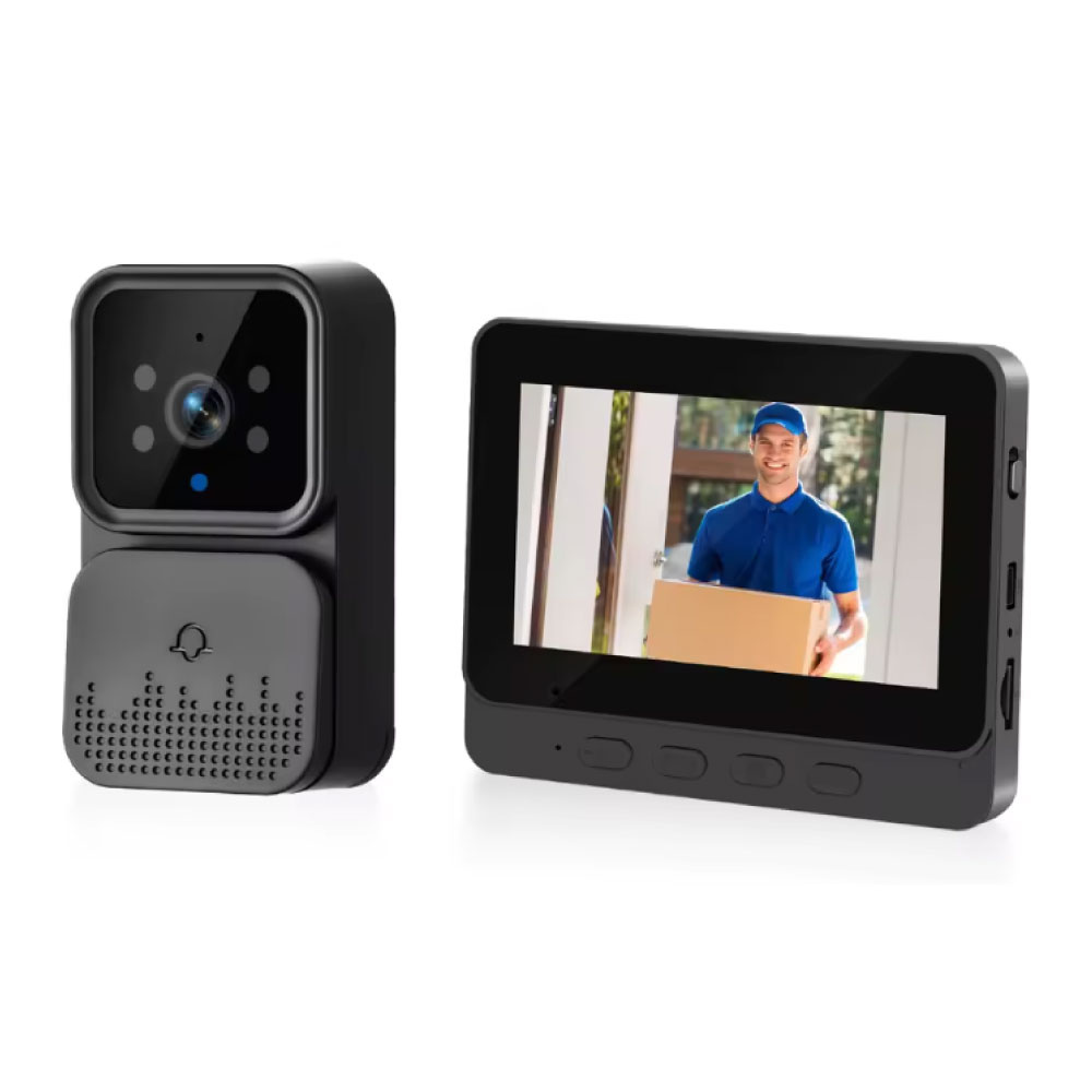 Sonnette sans fil avec interphone et écran - Caméra WiFi pour la sécurité de votre maison connectée - Vision nocturne infrarouge et détection de mouvement