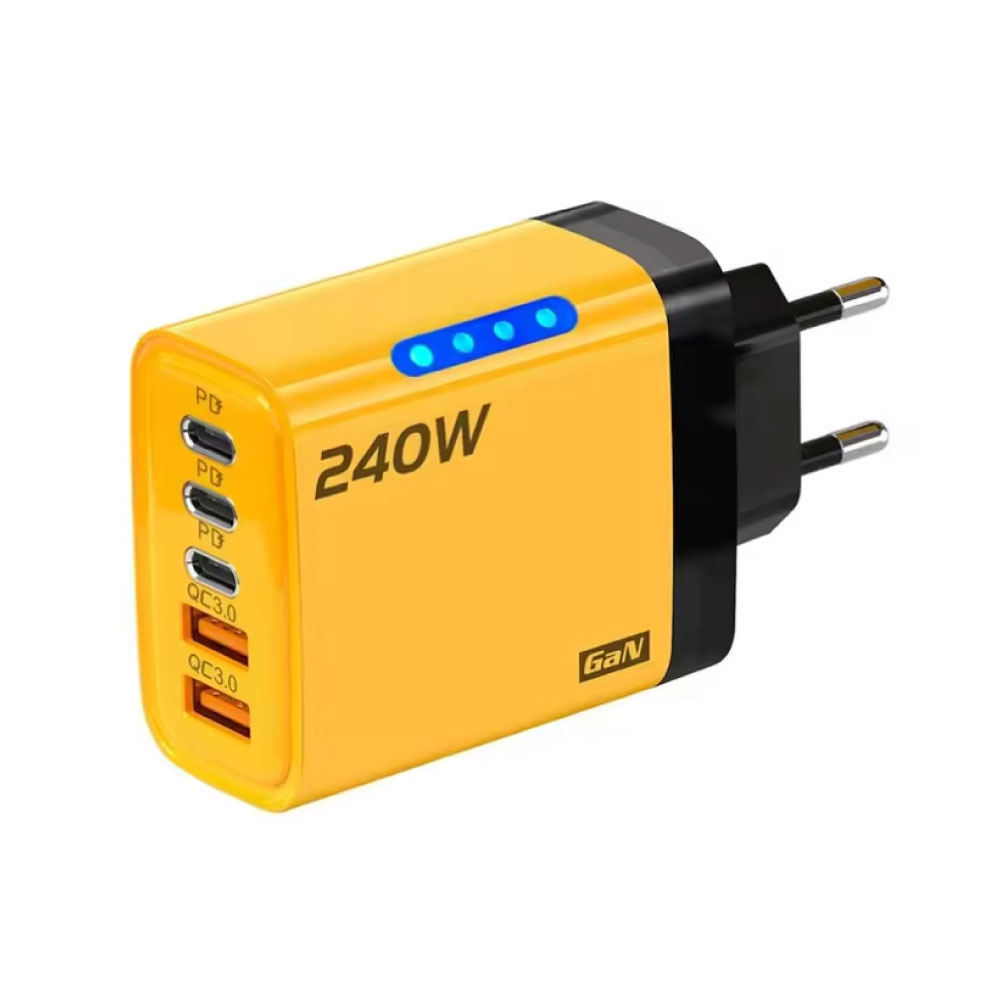 Caricabatterie plug-in GaN a 5 porte da 240 W - Adattatore per caricabatterie PD/USB - Giallo