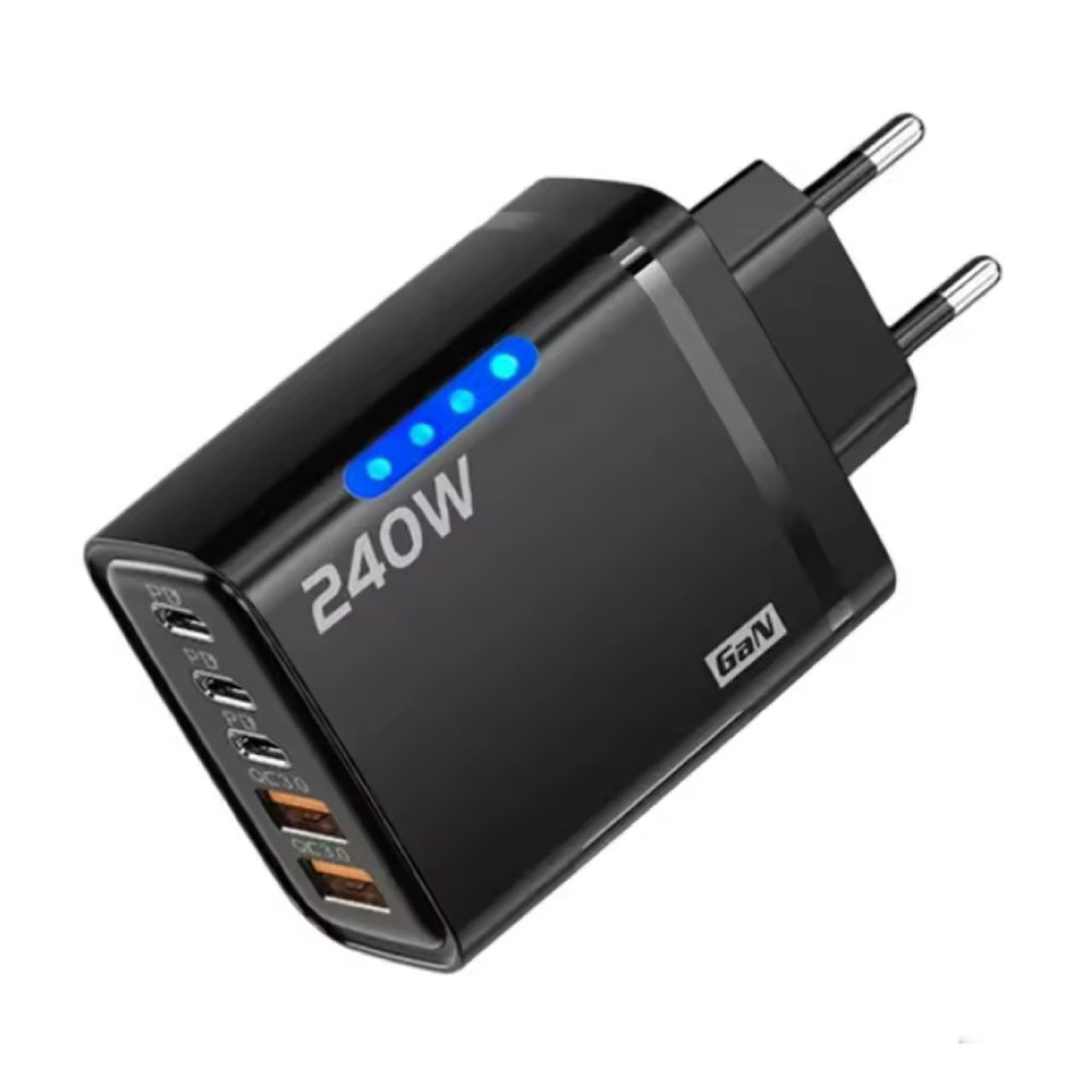5-Port GaN Plug-in Charger 240W - PD / USB Charger Adapter - Black