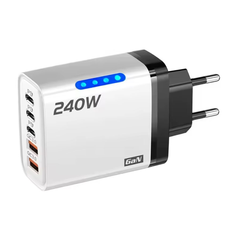 Stuff Certified® Chargeur secteur GaN 5 ports 240 W - Adaptateur de charge PD/USB - Blanc