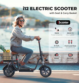 iScooter Trottinette électrique i12 - Pliable - 500 W - 7,5 Ah - Noire