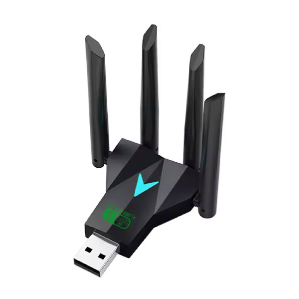 Stuff Certified® Karta sieciowa Wi-Fi USB 1300 Mb/s – 4 anteny, klucz sprzętowy, bezprzewodowa – czarna