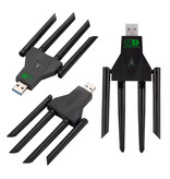 Stuff Certified® Adaptateur USB Wi-Fi 1300 Mbps - Clé réseau sans fil à 4 antennes - Noir