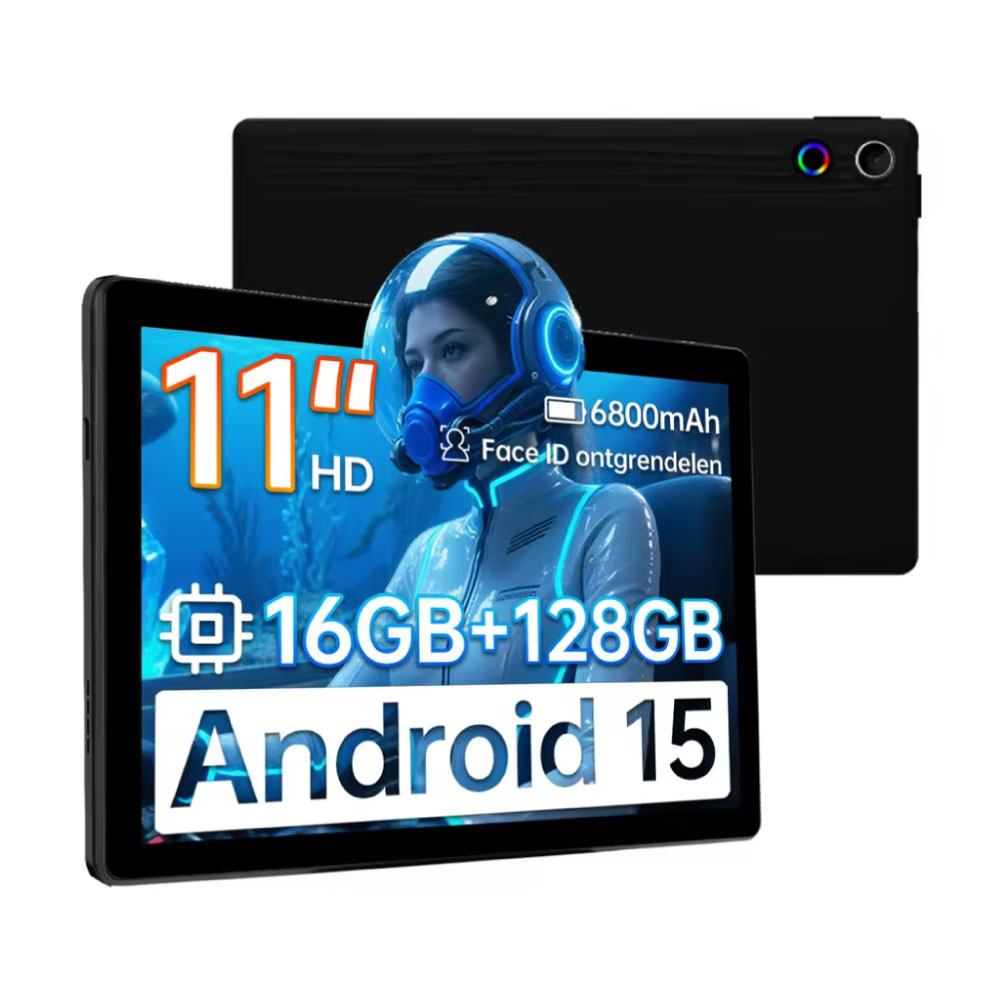 Tablet Android A7 - Display da 11 pollici - Memoria interna da 128 GB - Batteria da 6800 mAh - Nero