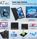 URAO Tablet Android A7 - Pantalla de 11 pulgadas - Almacenamiento de 128 GB - Batería de 6800 mAh - Negra