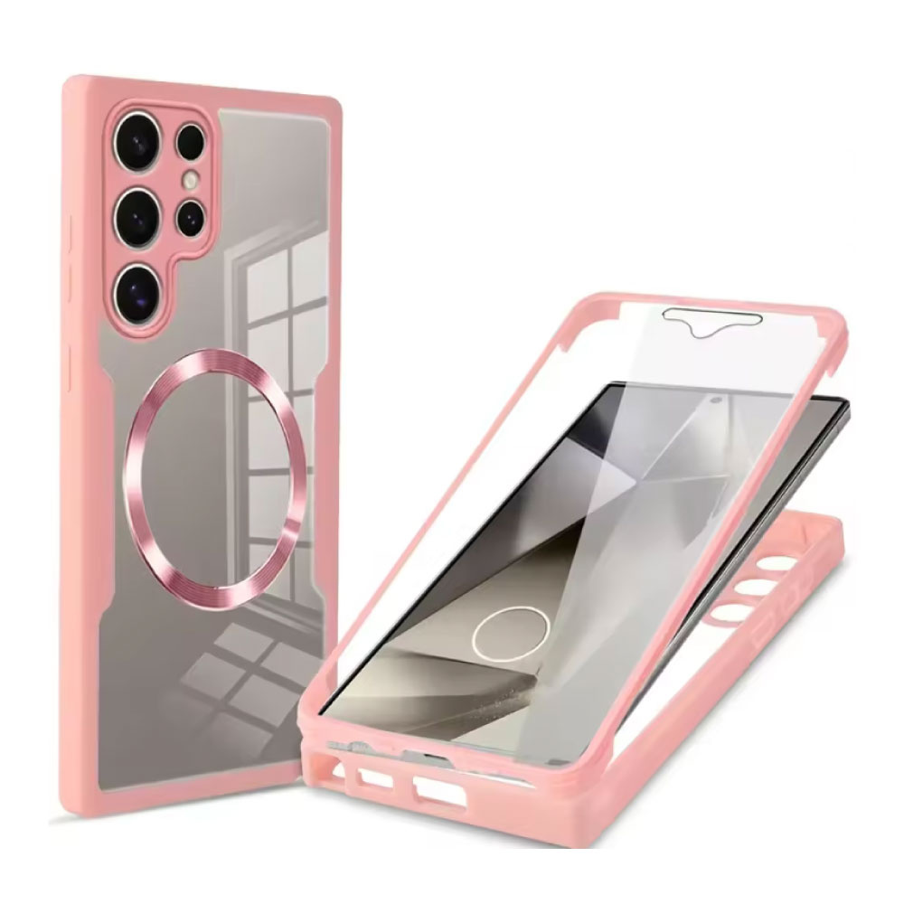 Stuff Certified® Samsung Galaxy S25 - Funda MagSafe 360° con protector de pantalla - Funda integral con cierre a presión - Rosa