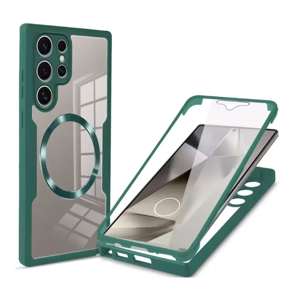 Samsung Galaxy S25 - 360° MagSafe Hoesje met Screenprotector - Full Body Cover Snaplock Hoesje - Groen