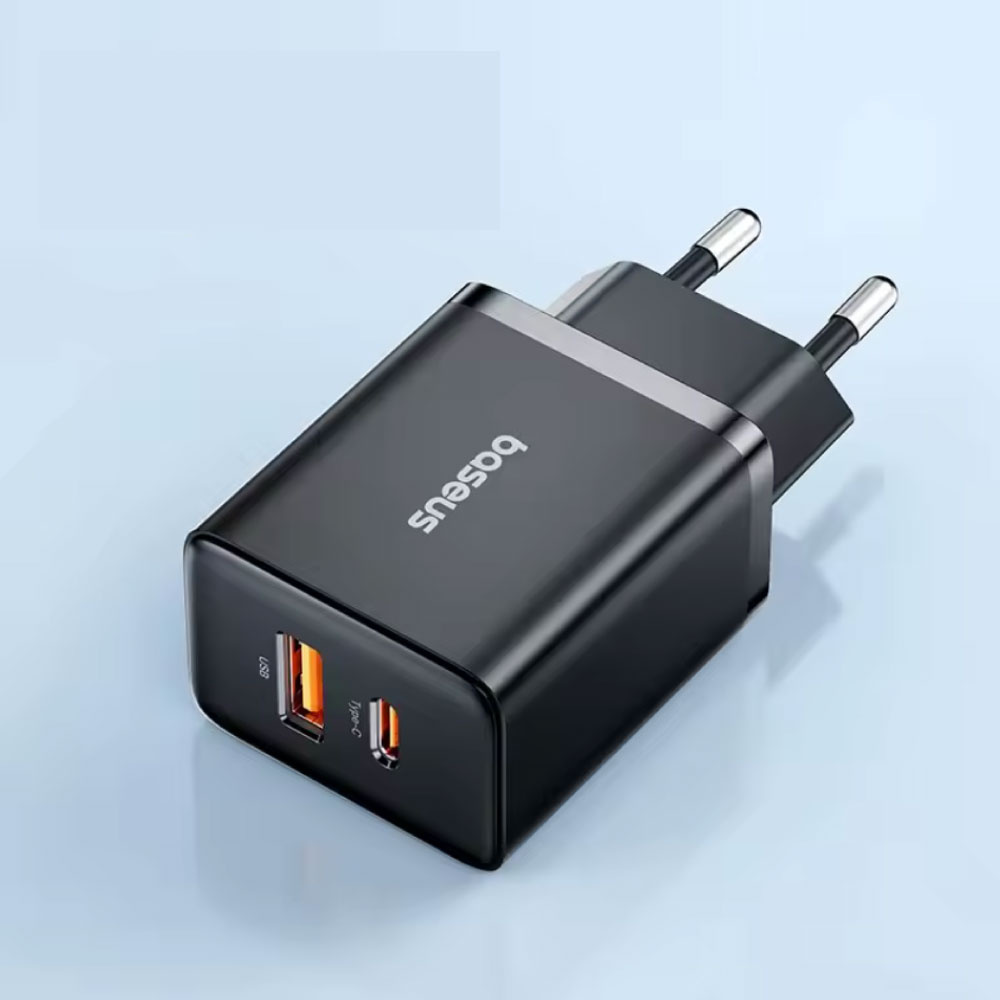 Baseus Dual Port Plug Charger USB/USB-C - 20W PD Wall Charger Adapter - Black