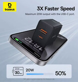 Baseus Ładowarka ścienna z podwójnym portem USB/USB-C, 20 W, PD, czarna